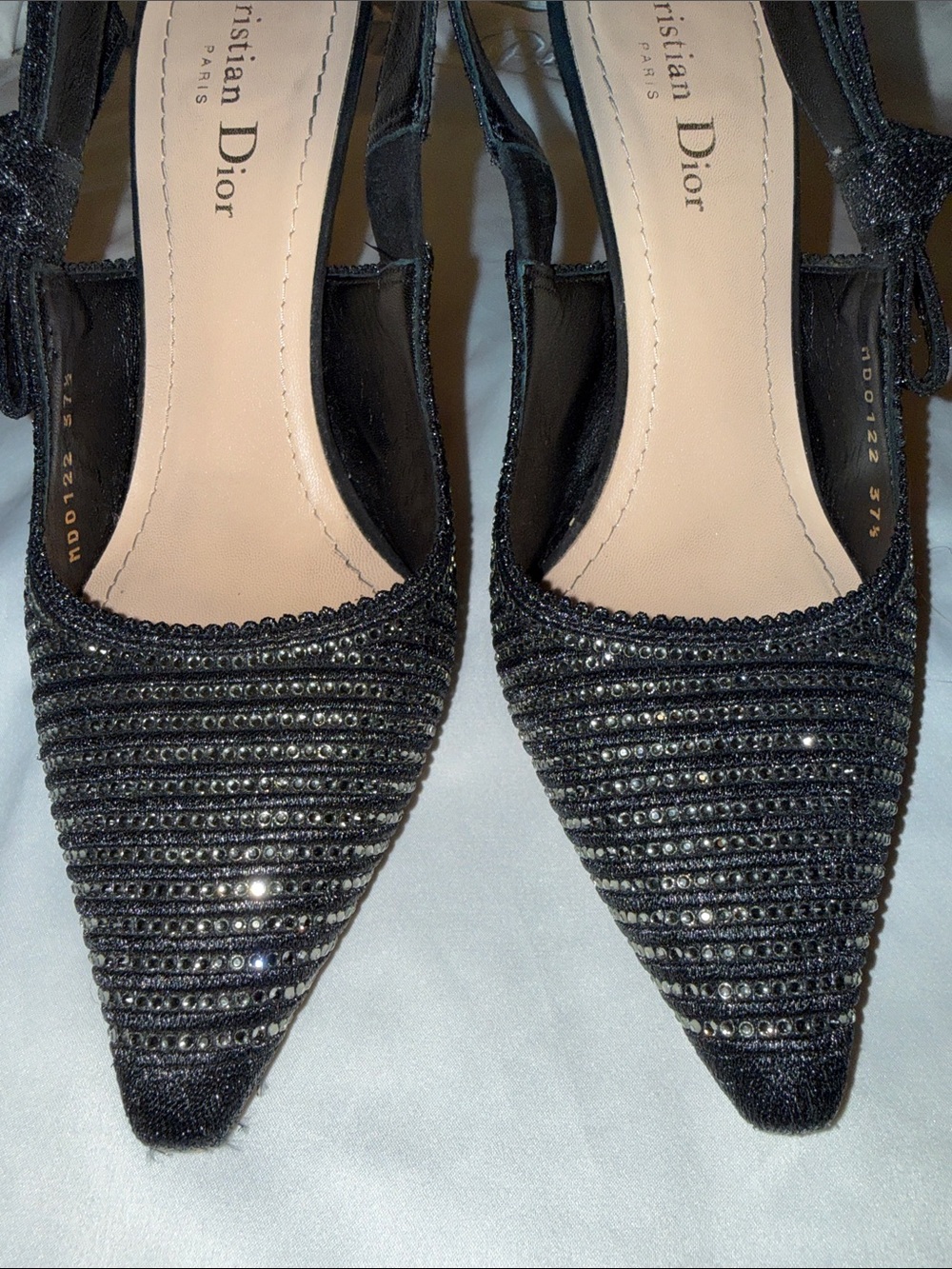 Dior Black Crystal Embellished Lurex Fabric J'adior Slingback Pumps Size 37.5 - Picture 4 of 10